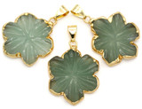1pc Approx. 32x26mm Green Aventurine Carved Flower Pendant, Gold