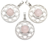 1pc Approx. 30x27mm Rose Quartz Flower Pendant, Silver