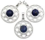 1pc Approx. 30x27mm Lapis Lazuli Flower Pendant, Silver