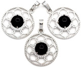 1pc Approx. 30x27mm Obsidian Flower Pendant, Silver