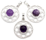 1pc Approx. 30x27mm Amethyst Flower Pendant, Silver