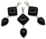1pc Approx. 53x25mm Brass & Obsidian Geometric Articulated Pendant, Silver