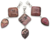 1pc Approx. 53x25mm Brass & Rhodonite Geometric Articulated Pendant, Silver