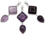 1pc Approx. 53x25mm Brass & Amethyst Geometric Articulated Pendant, Silver