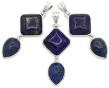 1pc Approx. 53x25mm Brass & Lapis Lazuli Geometric Articulated Pendant, Silver