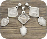 1pc Approx. 53x25mm Brass & Quartz Crystal Geometric Articulated Pendant, Silver