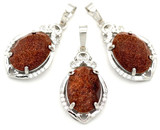 1pc Approx. 31x18mm Brass & Goldstone (Man-Made) Faceted Oval Pendant, Silver