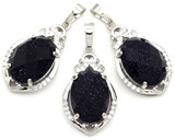 1pc Approx. 31x18mm Brass & Blue Goldstone (Man-Made) Faceted Oval Pendant, Silver