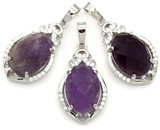 1pc Approx. 31x18mm Brass & Amethyst Faceted Oval Pendant, Silver