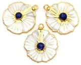 1pc Approx. 28x26mm Electroplated Freshwater Shell Carved Flower Pendant w/Lapis Lazuli Stone, Gold