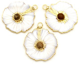 1pc Approx. 28x26mm Electroplated Freshwater Shell Carved Flower Pendant w/Picture Stone, Gold