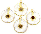1pc Approx. 28x26mm Electroplated Freshwater Shell Carved Flower Pendant w/Picture Jasper Stone, Gold