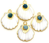 1pc Approx. 28x26mm Electroplated Freshwater Shell Carved Shell Pendant w/Apatite Stone, Gold