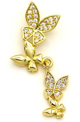Approx. 33x16mm Brass & Rhinestone Cascading Butterfly Pendant, Gold