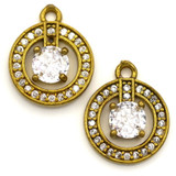 2pc 14x12mm Brass & Rhinestone Donut Charms, Dark Gold