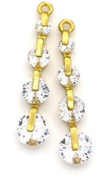 2pc 28x6mm Brass & Stacked Rhinestone Charms, Light Gold