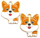 2pc 24x20mm Enameled Corgi Dog Pendants, Tan/Gold