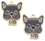 2pc 25x22mm Enameled Frenchie Dog Pendants, Gray/Gold