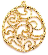 Approx. 29x25mm 14k Gold-Plated Brass Textured & Swirled Semi-Round Pendant
