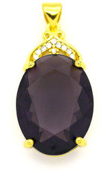 Approx. 27x15mm Brass & Cut-Glass Crystal w/Rhinestones Pendant, Amethyst/Gold