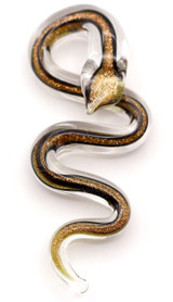 Approx. 67x33mm Lampwork Glass Snake Pendant, Crystal w/Copper & Black