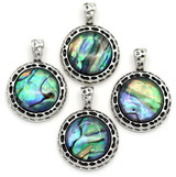 1pc Approx. 30x22mm Abalone Shell (Assembled) Round Pendant, Antique Silver (See Photos for Variation)