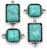 4pc 19-23mm Square & Rectangle Imitation Turquoise Link Set, Antique Silver