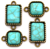 4pc 19-23mm Square & Rectangle Imitation Turquoise Link Set, Antique Bronze