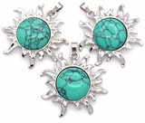 Approx. 40x41mm Imitation Turquoise Sun Pendant, Silver