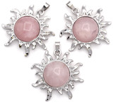 Approx. 40x41mm Rose Quartz Sun Pendant, Silver
