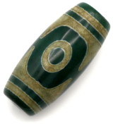 Approx. 28x14mm Dzi-Style Agate (Dyed/Heated) Oval Barrel Focal Bead, Crackled Green w/Brown