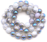Approx. 14.5" Strand 8mm White Crackle Agate (Heated & Coated) Round Beads, Steel Blue Iris