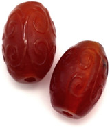 2pc Approx. 8x12mm Carnelian (Dyed/Heated) Carved Oval Beads