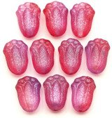 10pc 12x8mm Czech Pressed Glass Tulip Beads, Crystal w/Pink Silver Shimmer Coat