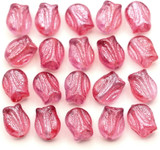 20pc  9x7mm Czech Pressed Glass Mini Tulip Beads, Crystal w/Fuchsia Silver Sparkle