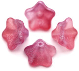 4pc 13x8mm Czech Pressed Glass Petunia Flower Beads, Crystal w/Pink Silver Shimmer