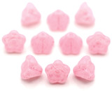 10pc 6x8mm Czech Pressed Glass Bell Flower Beads, Crystal-White Opal Swirl w/Pebbled Rose