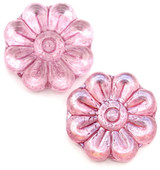 2pc 18mm Czech Pressed Glass Daisy Beads, Crystal w/Marbled Lilac & AB Wash