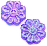 2pc 18mm Czech Pressed Glass Daisy Beads, Crystal w/Violet Silver Shimmer