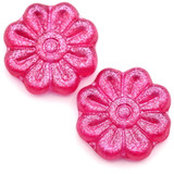 2pc 18mm Czech Pressed Glass Daisy Beads, Crystal w/Fuchsia Gold Shimmer