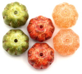 RANDOM PICK: 6pc 11x8mm Czech Pressed Glass Fluted Pumpkin Beads, Mixed Colors  (RANDOM COLOR MIX)