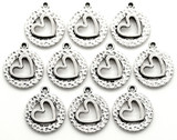 10pc 20x17mm Hammered Round Heart Charms, Antique Silver