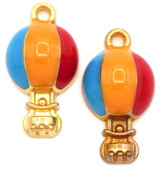 CLOSEOUT: 2pc 18x10mm Enameled Hot Air Balloon Charms, Bright Colors/Gold (PLEASE READ)