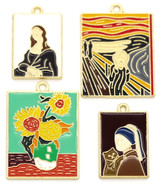 4pc Enameled Art Gallery Pendant Set, Gold