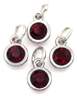 4pc 10x7mm Faceted Rhinestone Round Birthstone Charms, January: Antique Silver/Garnet