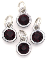 4pc 10x7mm Faceted Rhinestone Round Birthstone Charms, February: Antique Silver/Amethyst