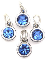 4pc 10x7mm Faceted Rhinestone Round Birthstone Charms, March: Antique Silver/Aquamarine