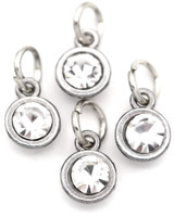 4pc 10x7mm Faceted Rhinestone Round Birthstone Charms, April: Antique Silver/Diamond