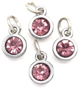4pc 10x7mm Faceted Rhinestone Round Birthstone Charms, June: Antique Silver/Alexandrite