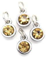 4pc 10x7mm Faceted Rhinestone Round Birthstone Charms, November: Antique Silver/Topaz